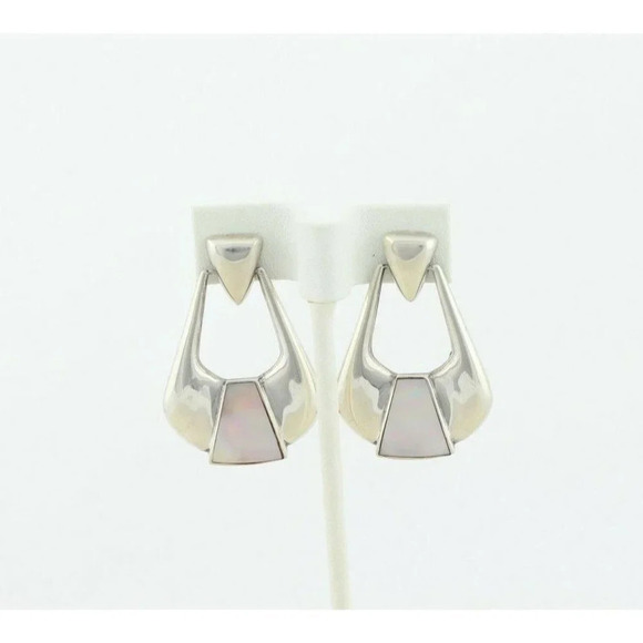 Sterling Silver Mother of Pearl Dangle Drop Earrings - Picture 6 of 7